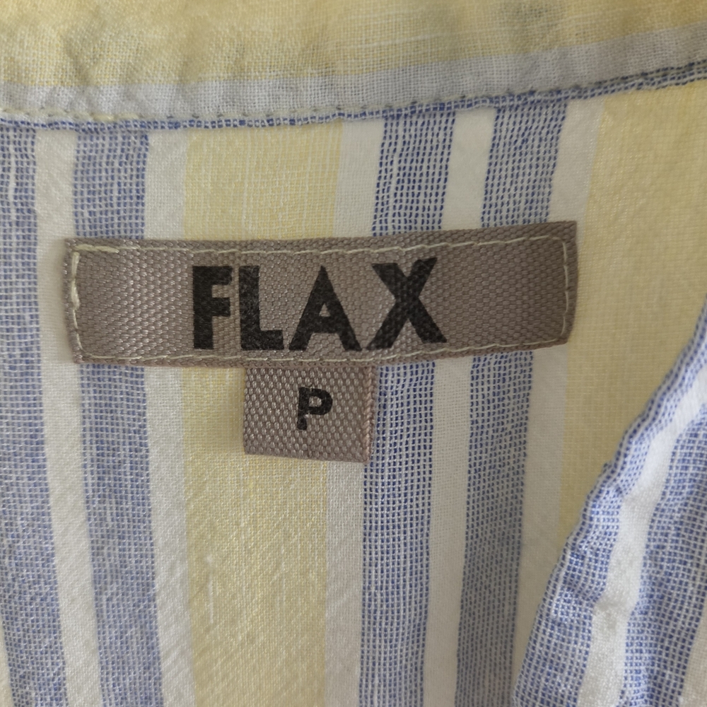 FLAX Viscose‎ Linen Blend Sleeveless Striped Shirt Butter Yellow Blue Size Small - Picture 2 of 7